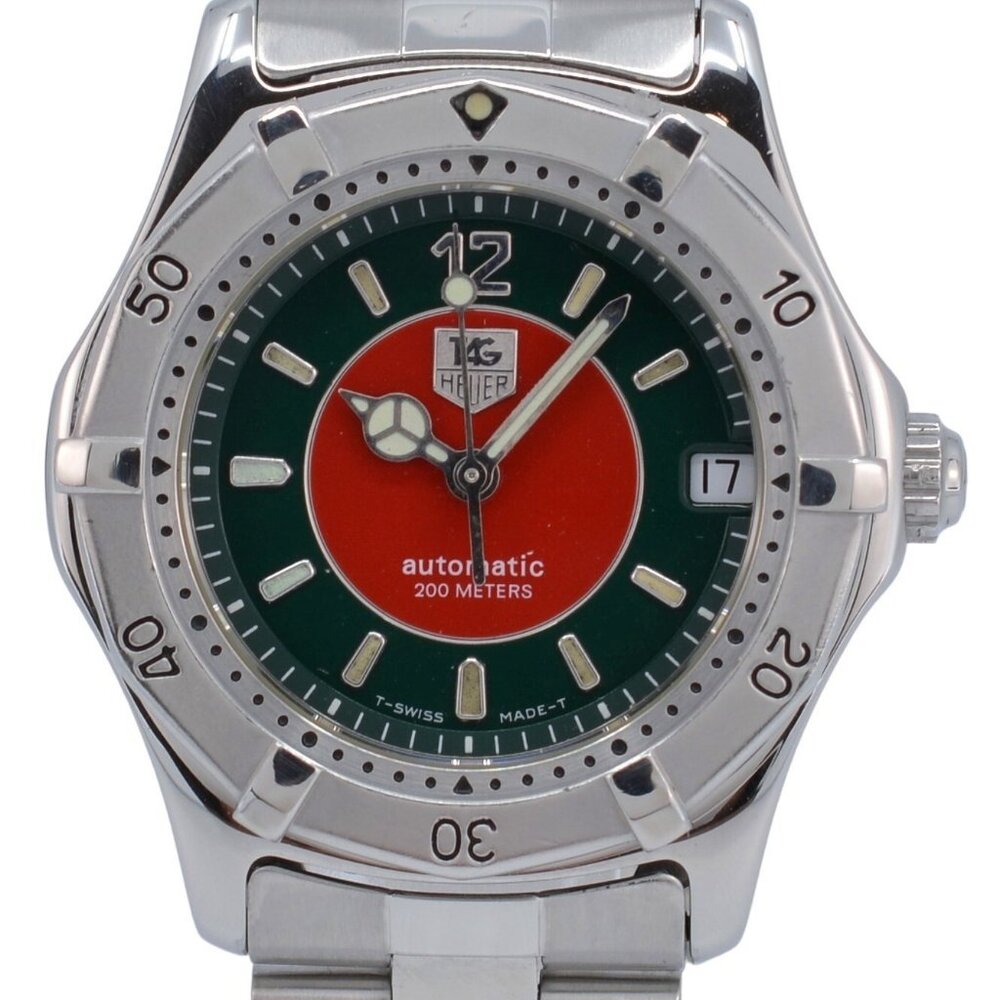 RARE Vintage Midsize 34mm Tag Heuer Automatic Green/ Red Dial Watch Ref: WK2212!